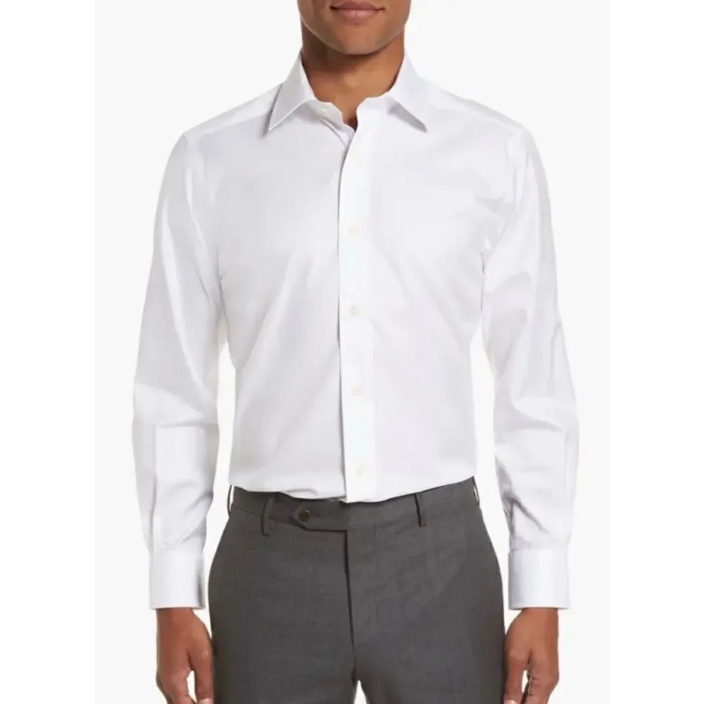 David Donahue Classic Fit Superfine Twill Dress Shirt in White Size 17/34/35